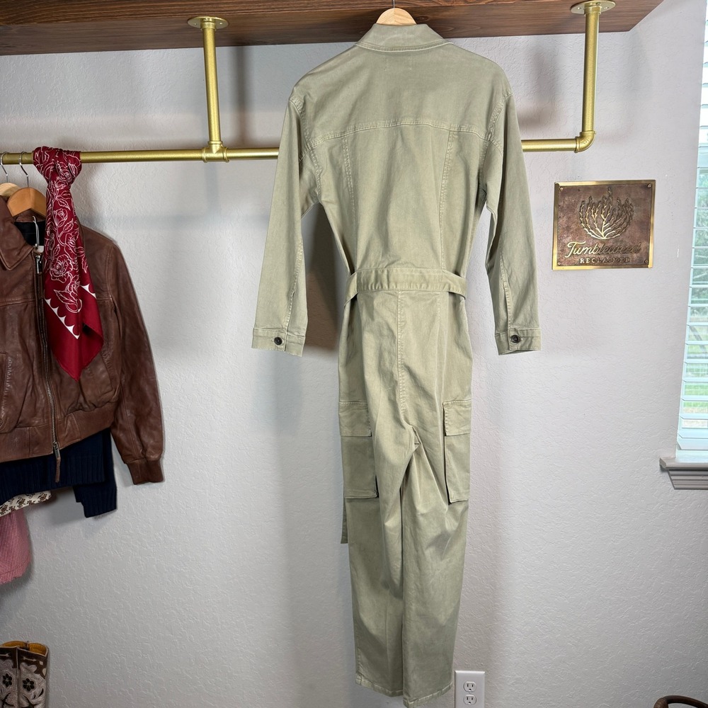 FRAME Washed Olive Green Utility Cargo Belted Jumpsuit BJMP999‎ Womens XS - Picture 7 of 10